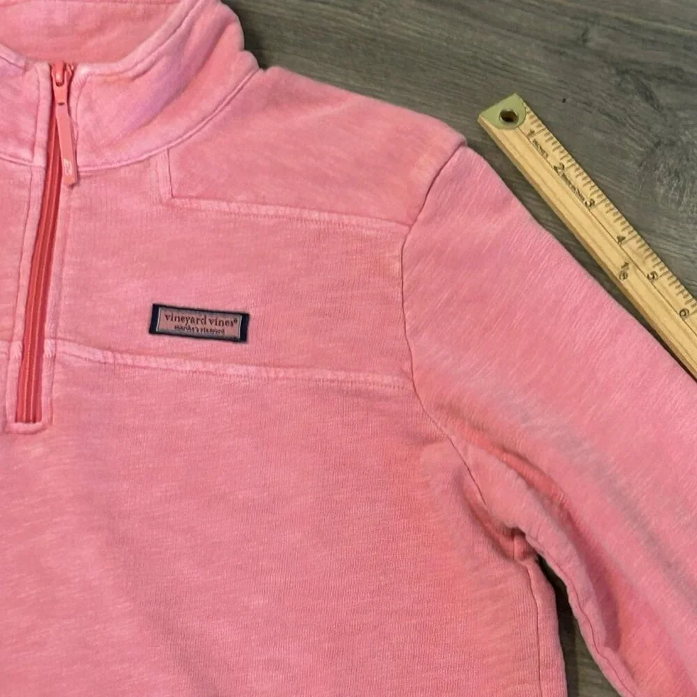 Vineyard Vines Sweatshirt Womens M Pink 1/4 Zip Kangaroo Pocket Logo Pullover - Picture 14 of 15